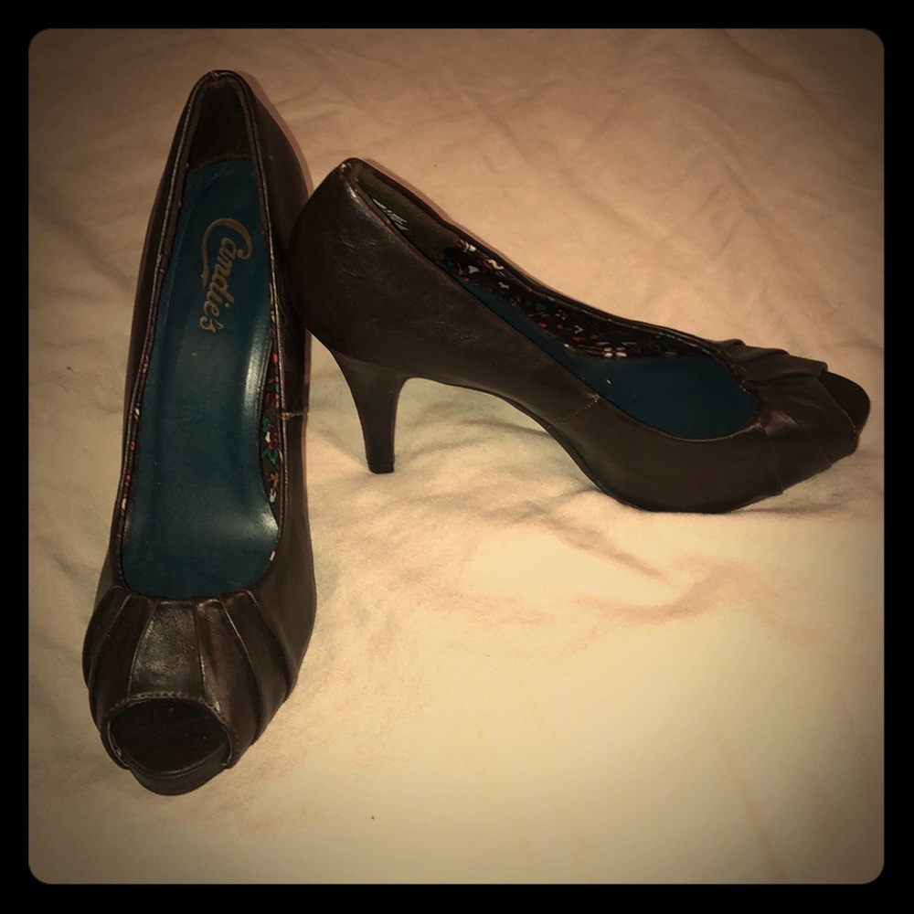 Candie’s Brown Peep Toe Heels